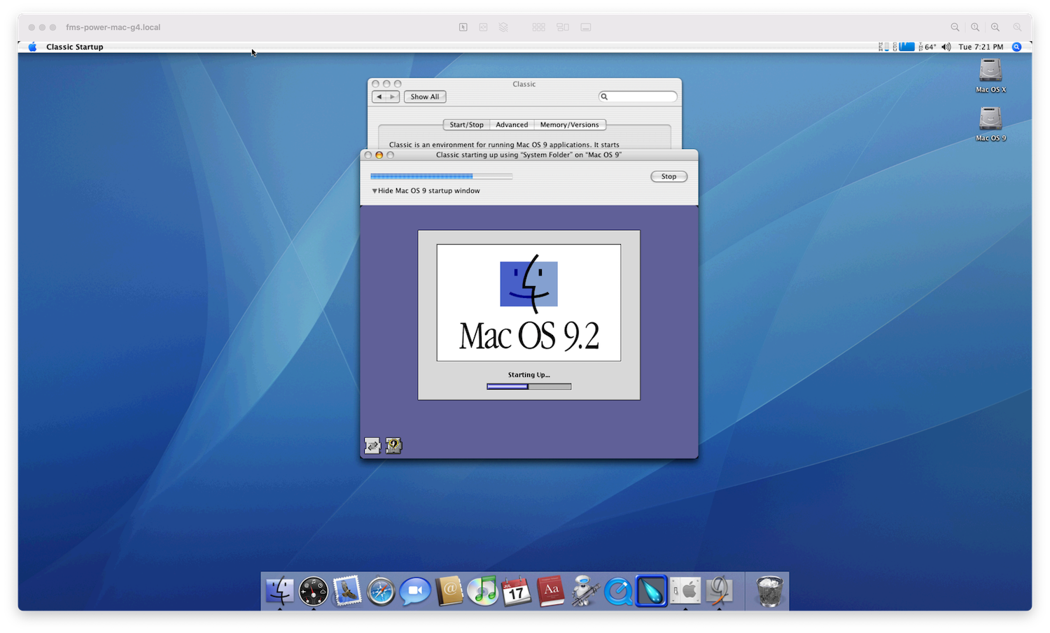 Screenshot of Mac OS 9 Classic mode launching on OS X